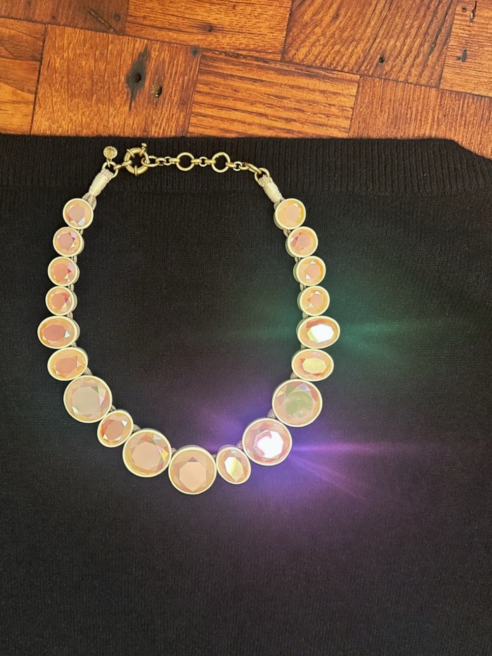 Rare Maximalist Brûlée J.CREW Vtg Cream Enamel Aurora Borealis Necklace